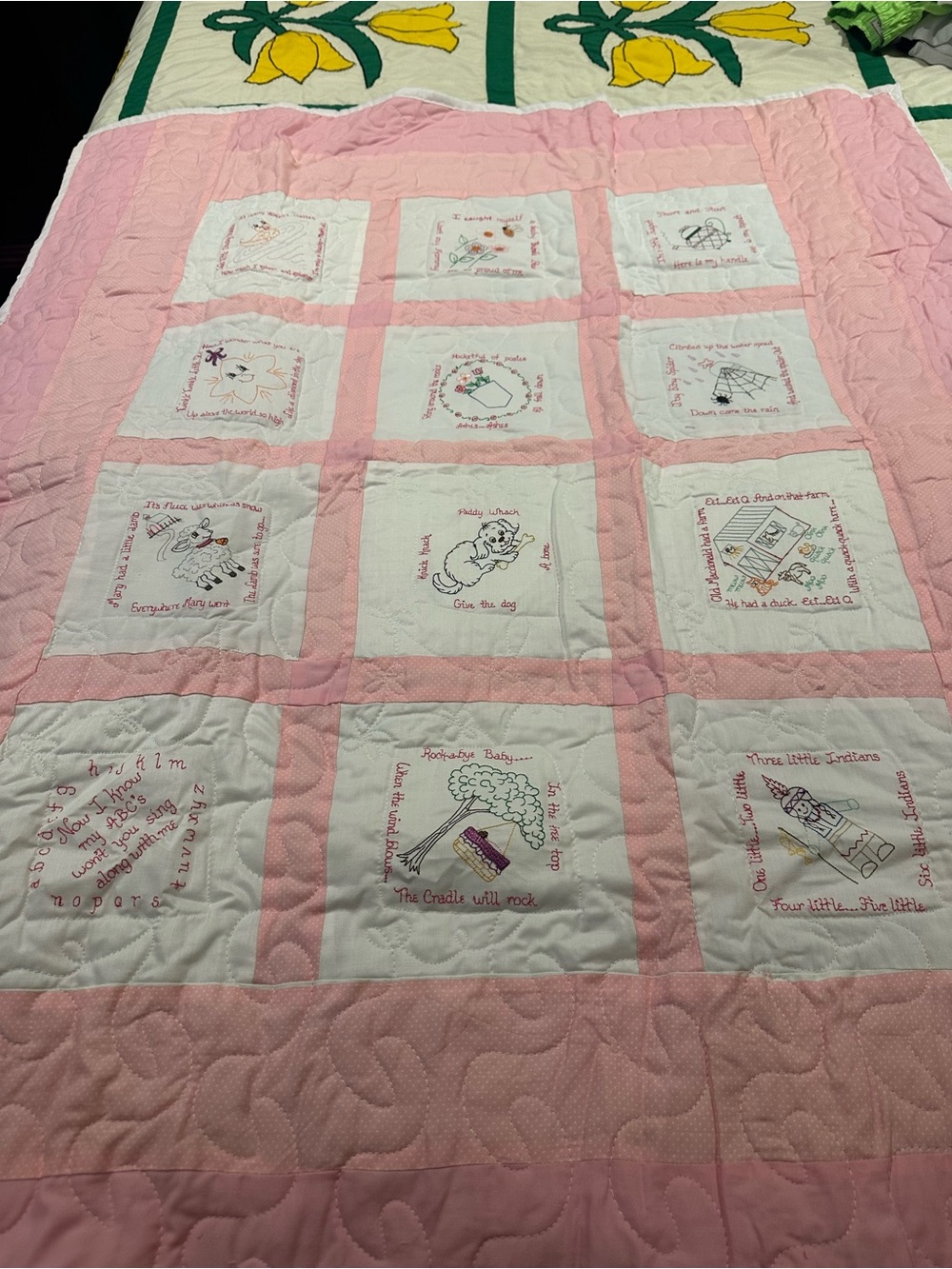 Handmade Pink and White Nursery Quilt - Baby Bedding